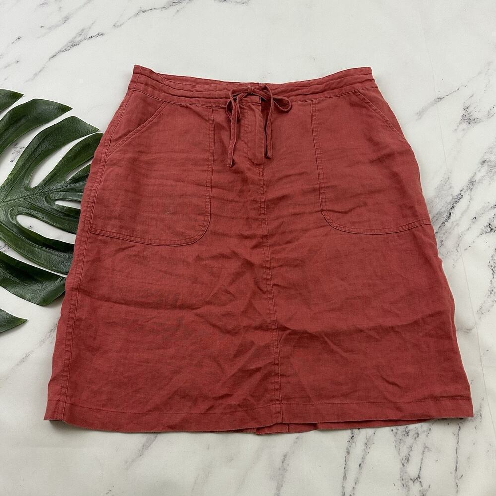 Jump Linen Womens Drawstring Skirt Size 12 Pink Pockets Knee Length